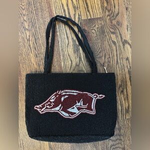 Arkansas Razorbacks Black Beaded Tote with Red and White Embroidery